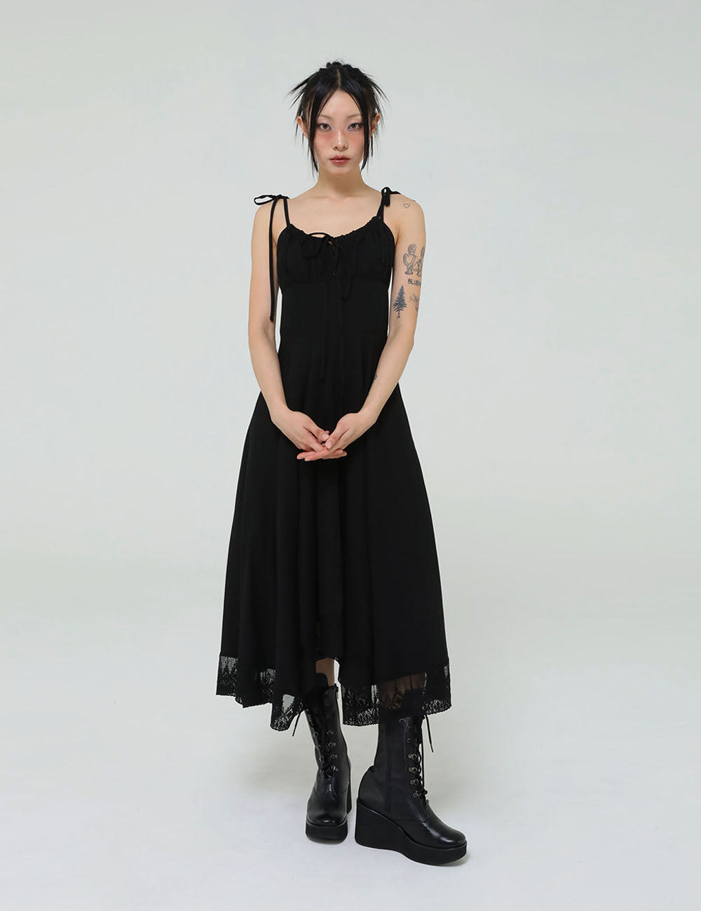 LACE RIBBON SLEEVELESS DRESS(BLACK) 