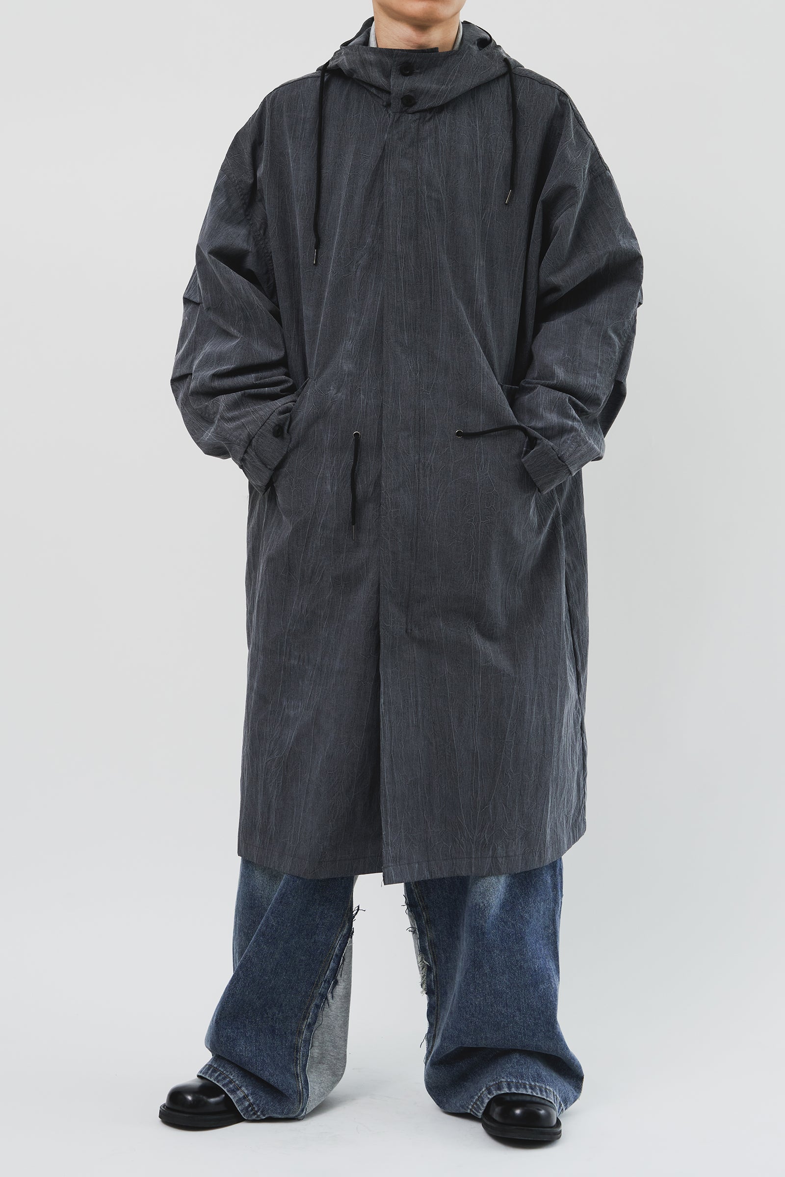 Cracked Hooded Long Parka (2color)