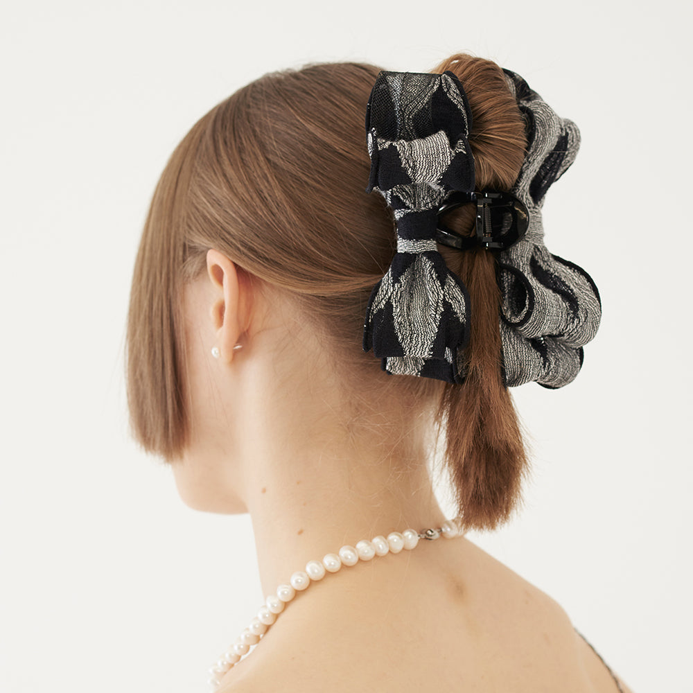 RIBBON HAIR CLIP (GRAY)