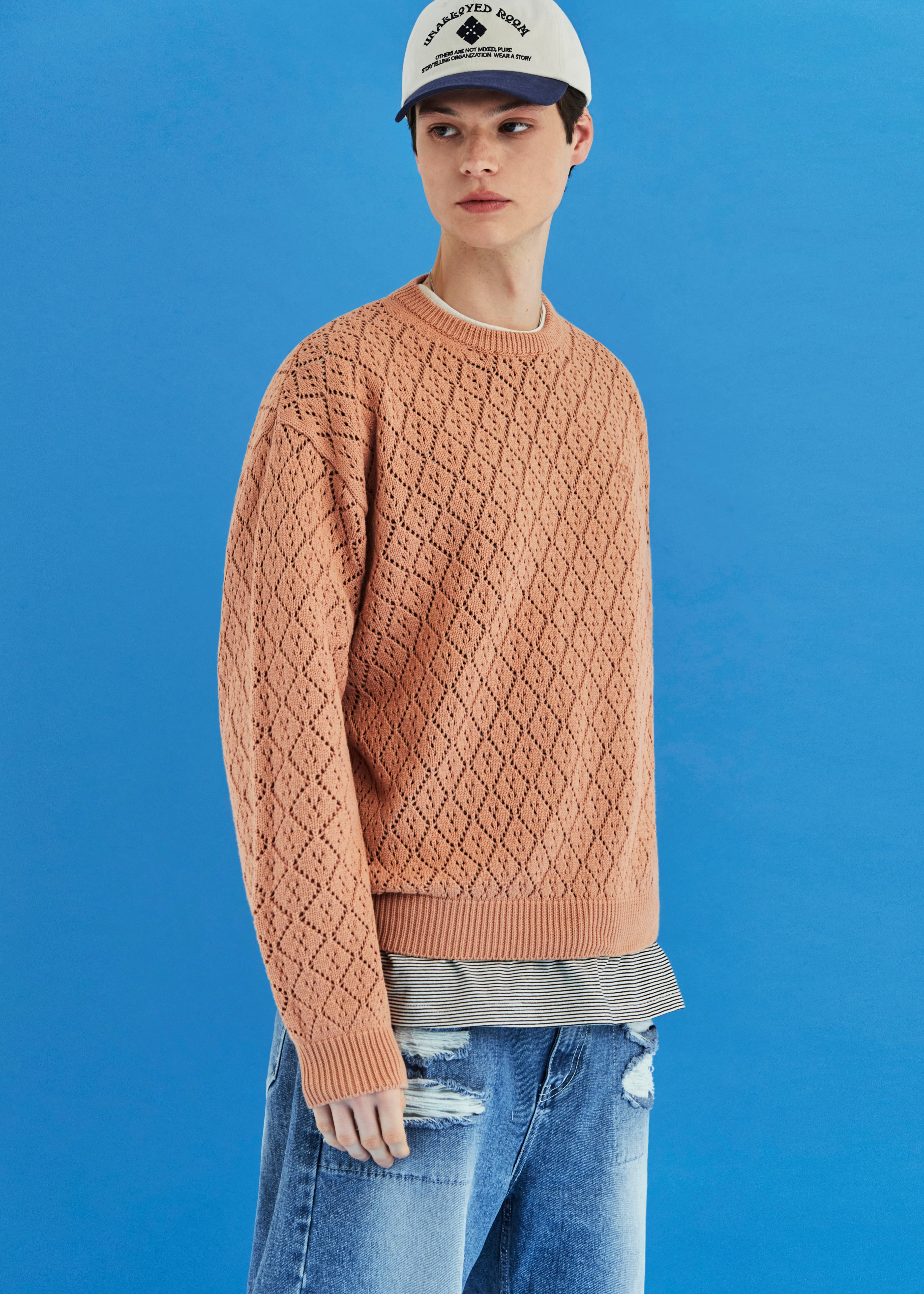 MESH ARGYLE KNIT / SALMON