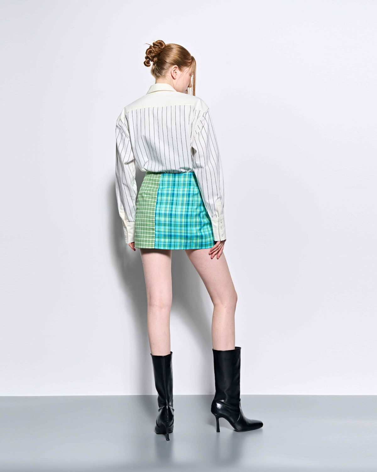 Check Panelled Mini Wrap Skirt _ Green