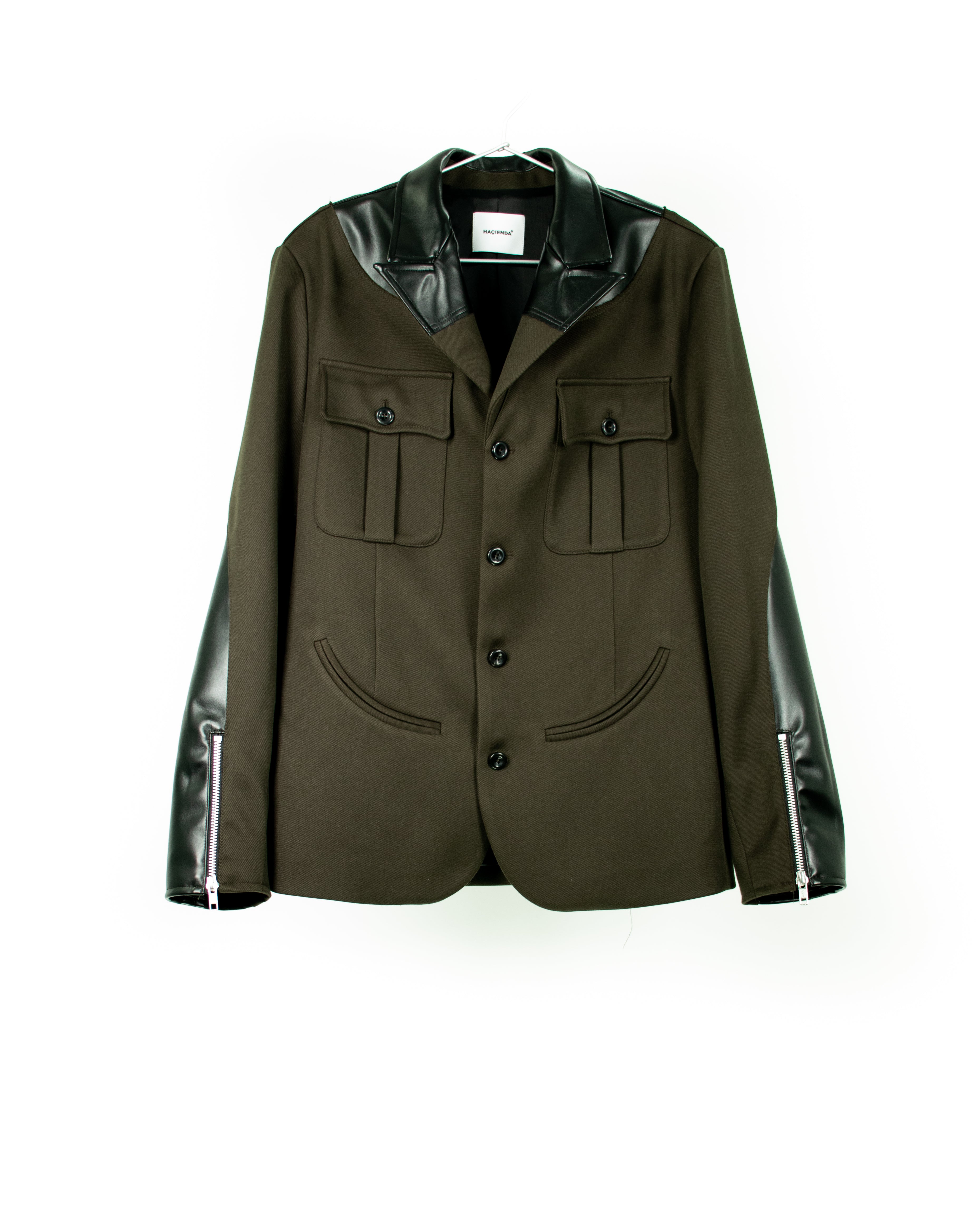 Faux Leather Contrast Military Tailored Jacket