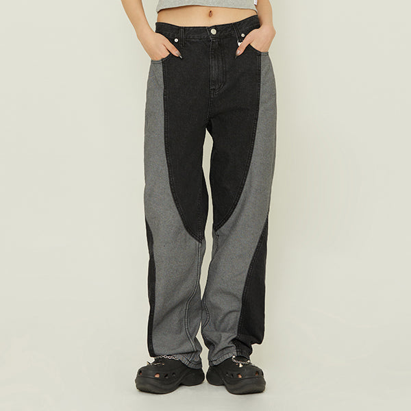 COLORATION CURVED DENIM PANTS_BLACK