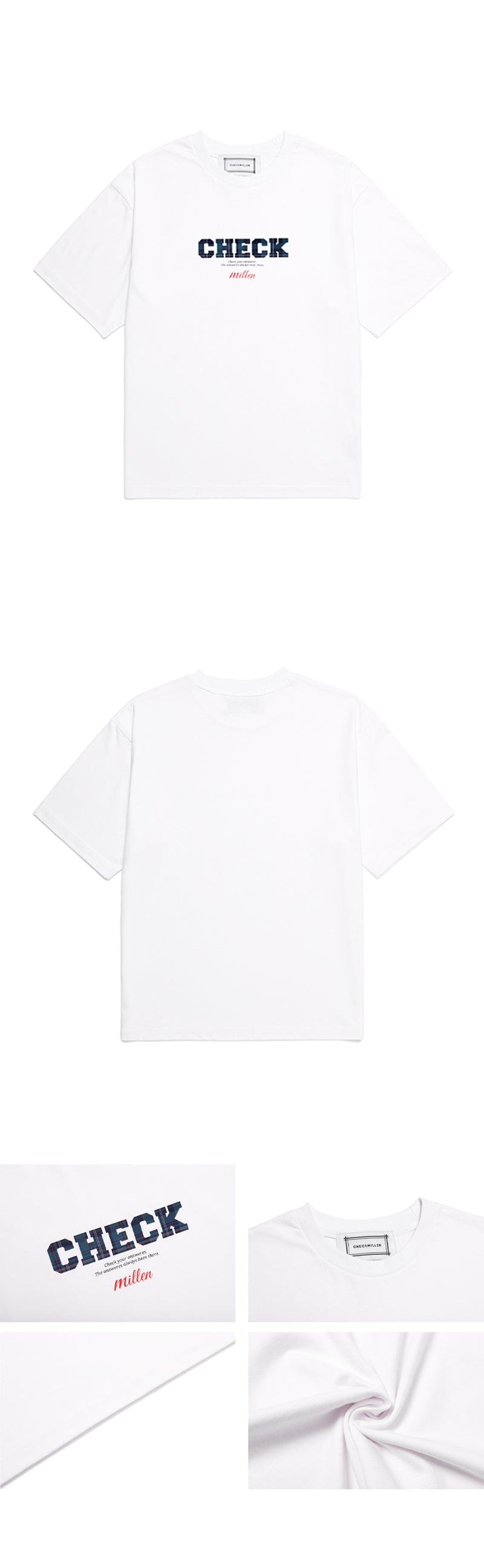 Check pattern Lettering Half T-Shirt