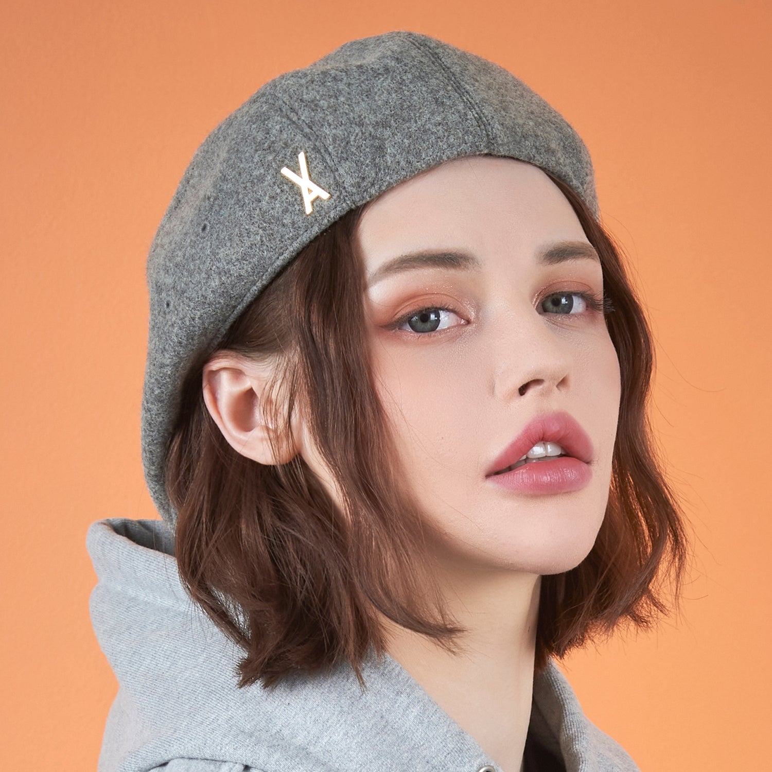 Stud Logo Retro Wool Beret Gray