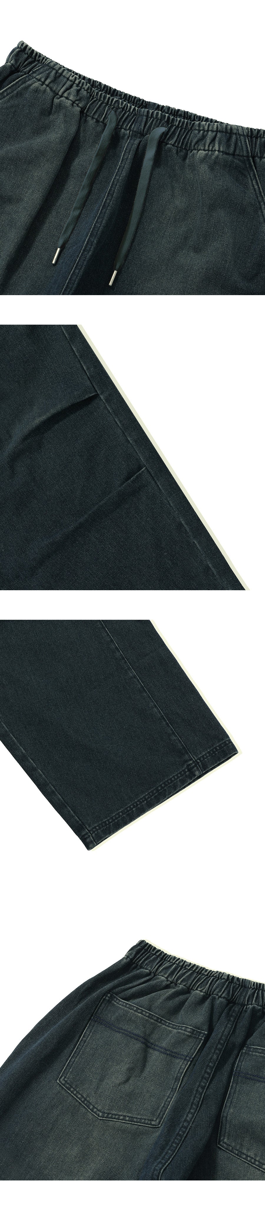 Two Tuck Washed Denim Pants-Navy