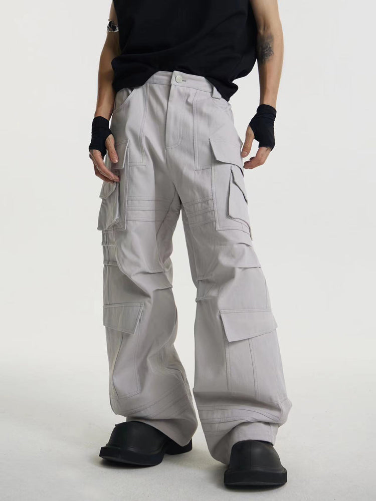 thickened heavy-duty gray and white casual pants