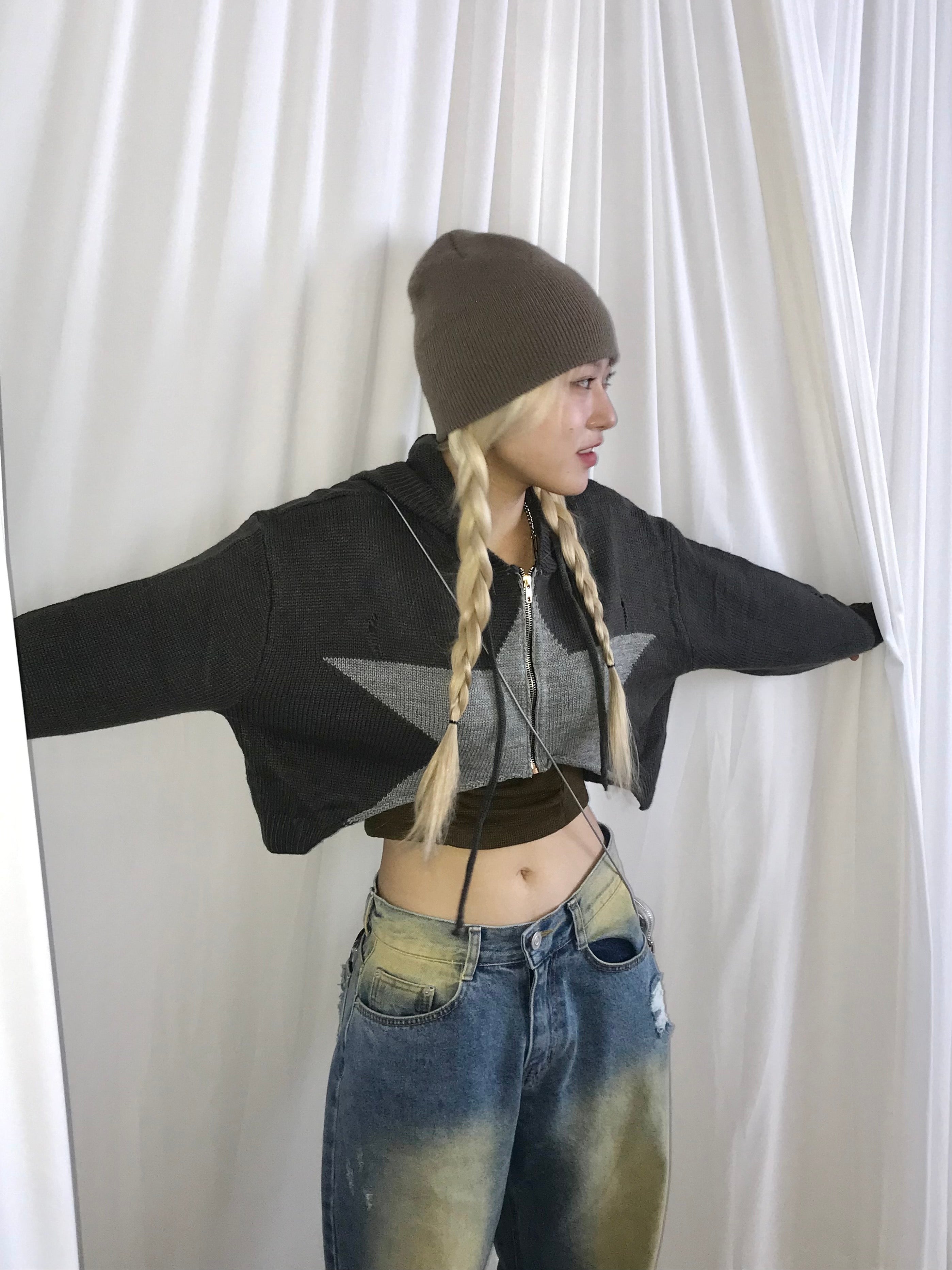 Marco crop knit zip up