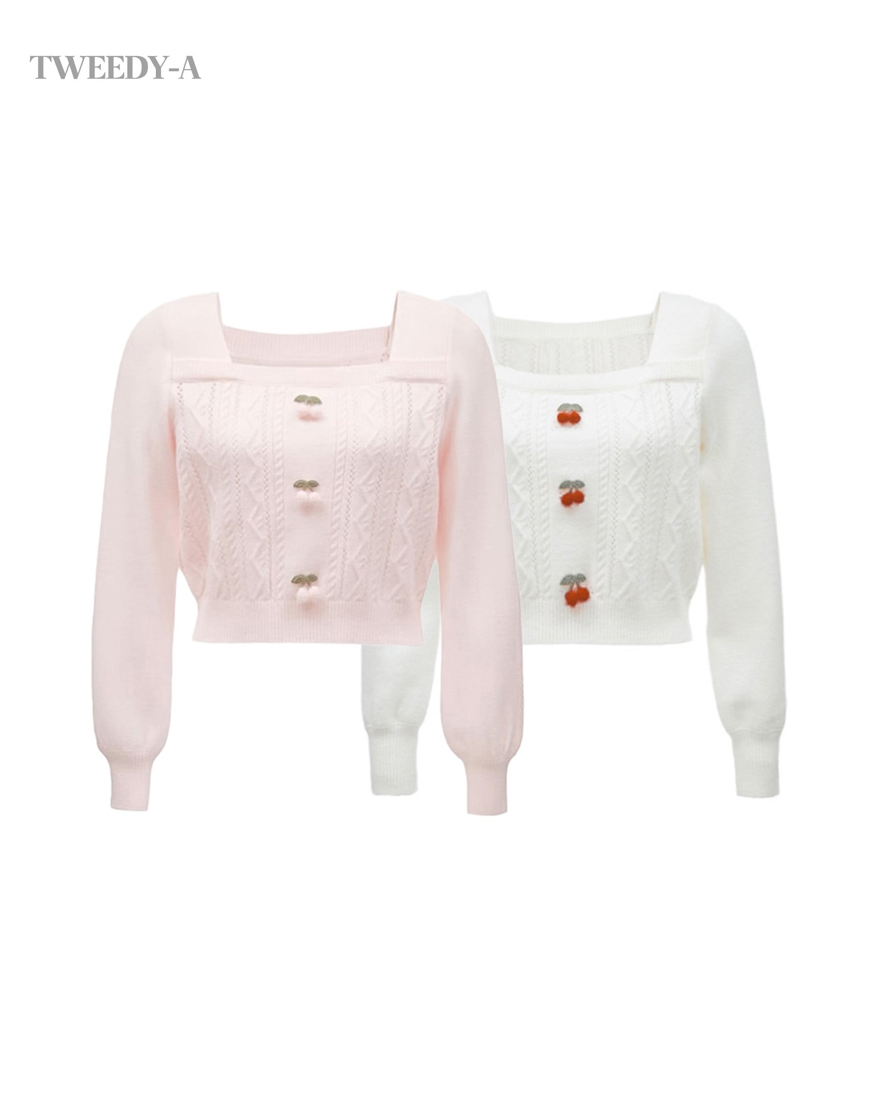 Cherry Square Neck Cropped Knit Top 2 Colors