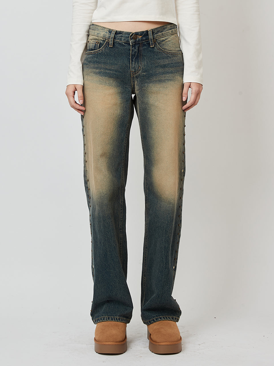 LOW-RISE STUD JEANS_BLUE