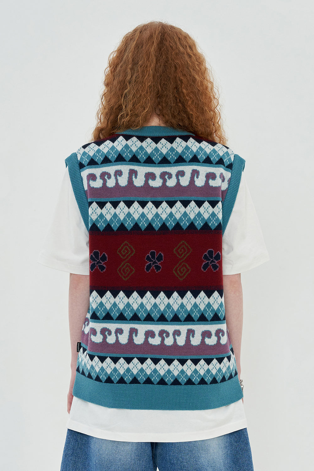 ARGYLE FLOWER KNIT VEST