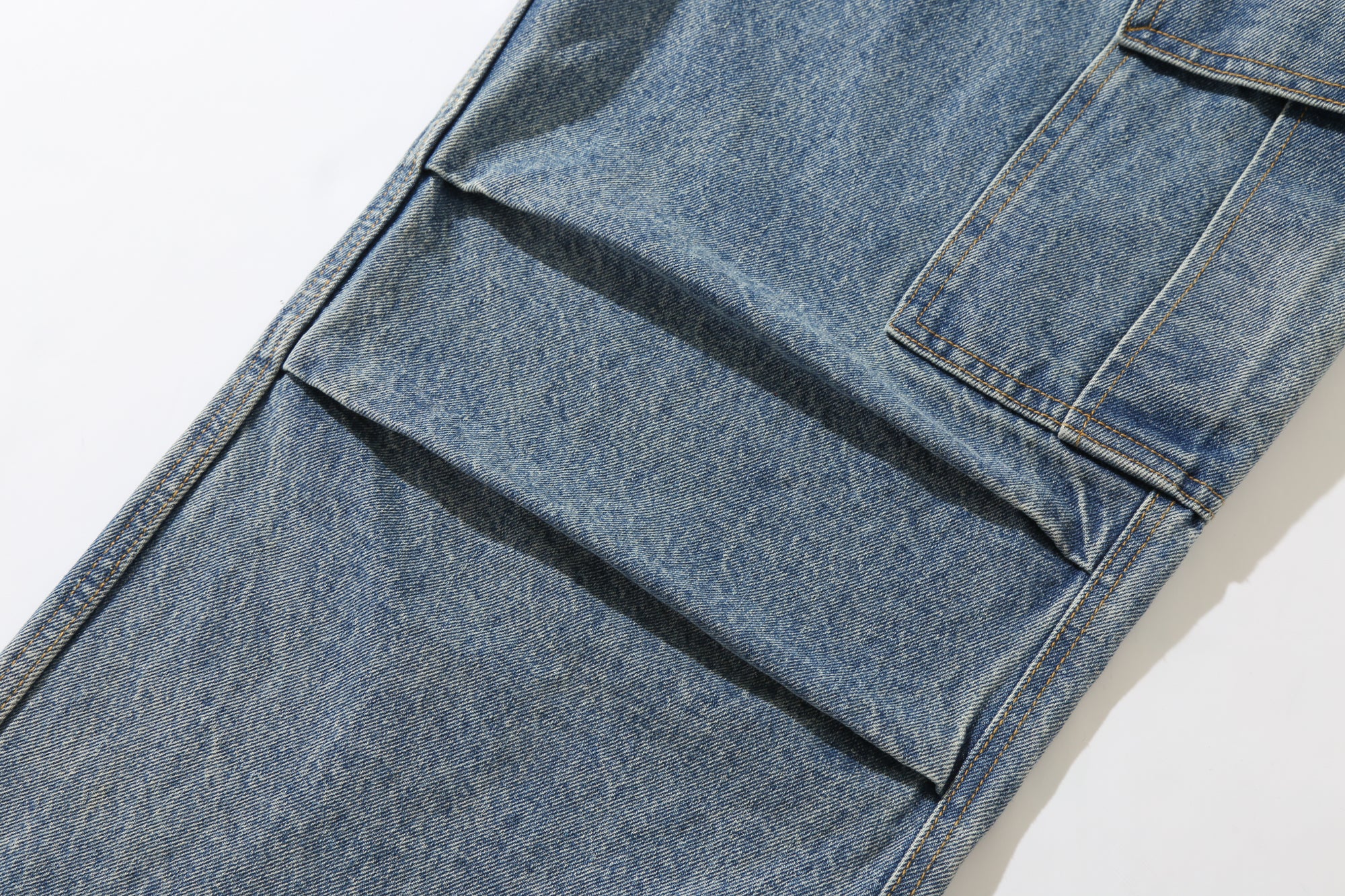 Washed Cargo Denim Pants (Blue)