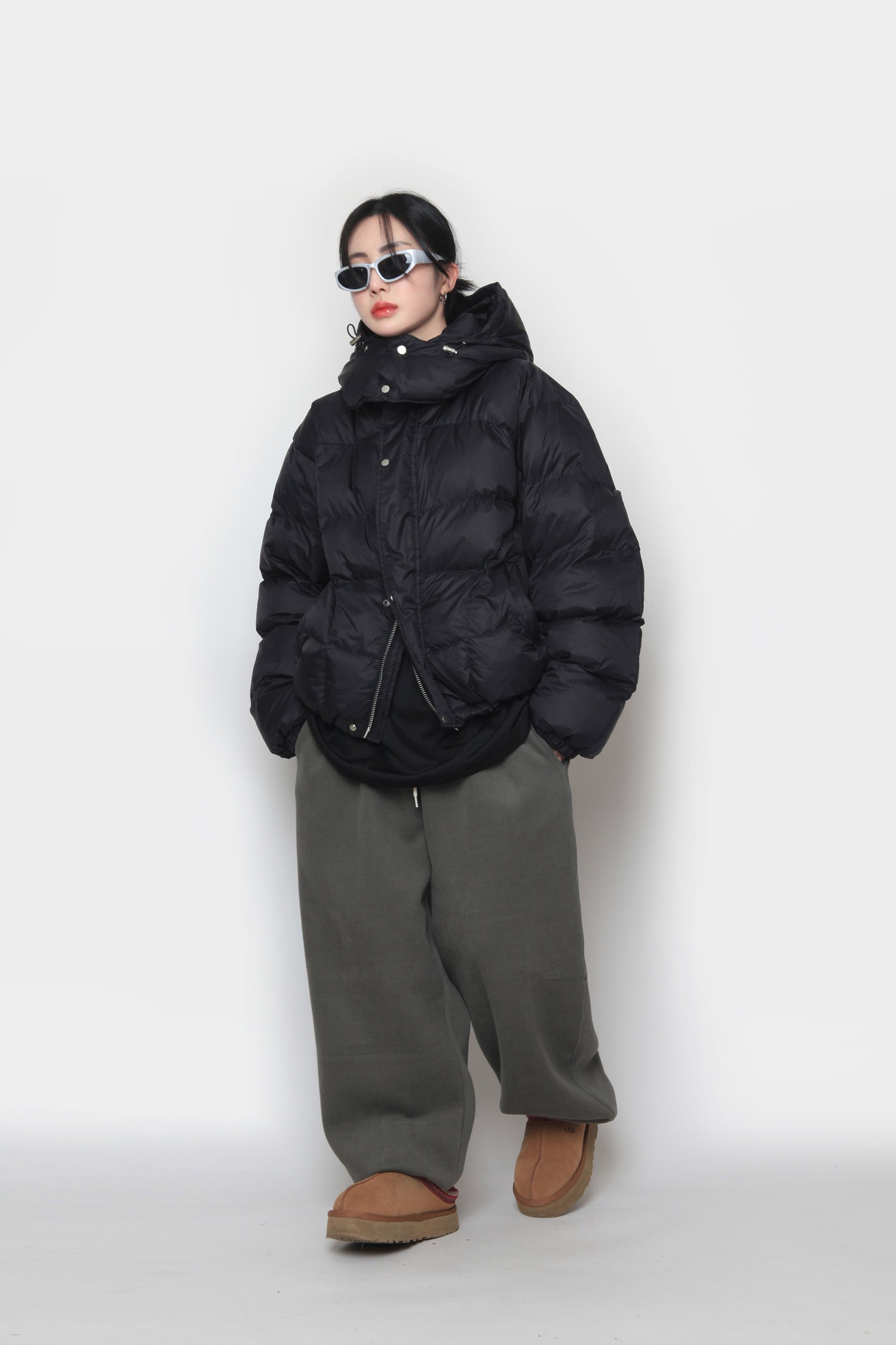 Minimal cropped hooded padded jacket