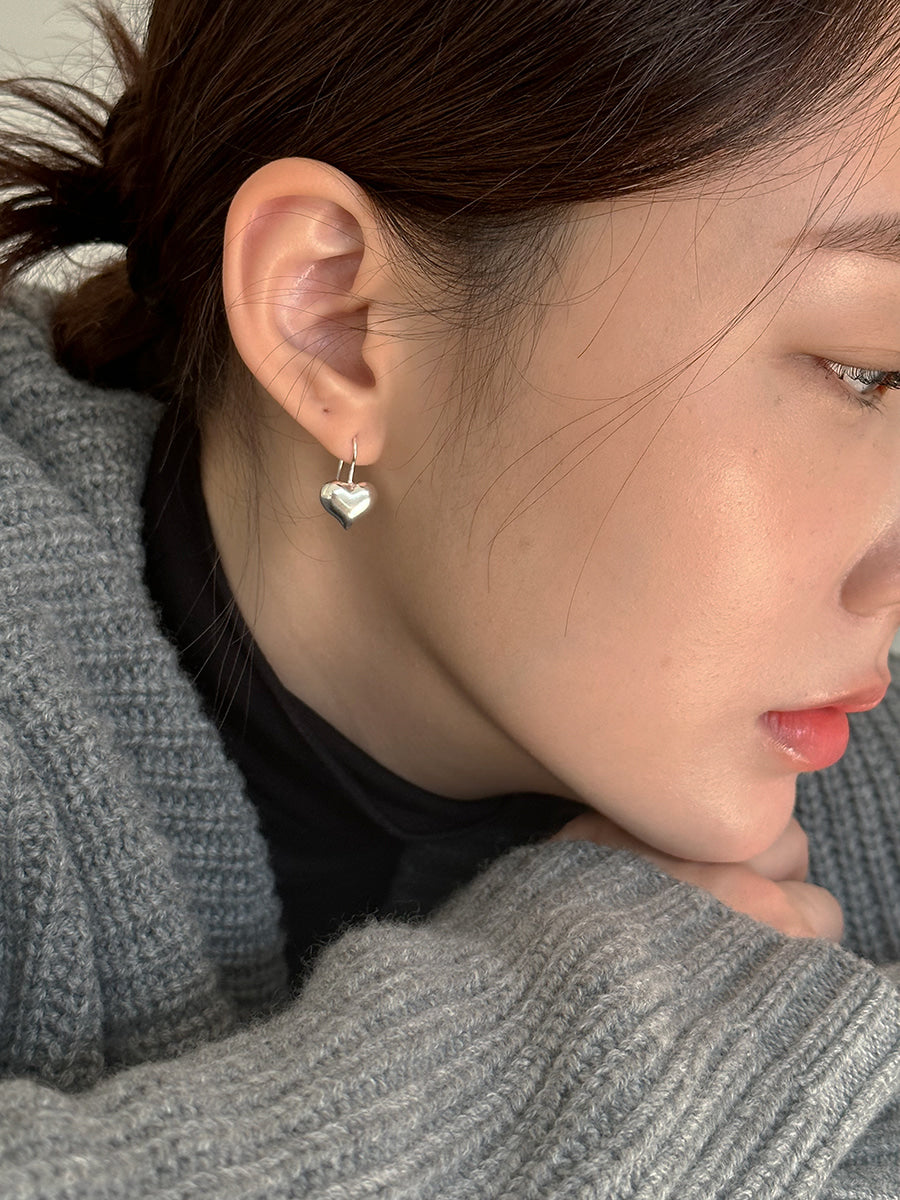 [92.5silver] hook heart earrings