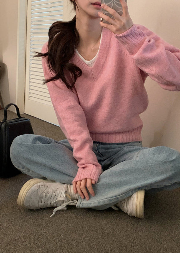 Pastel Simple V-neck Knit (6color)