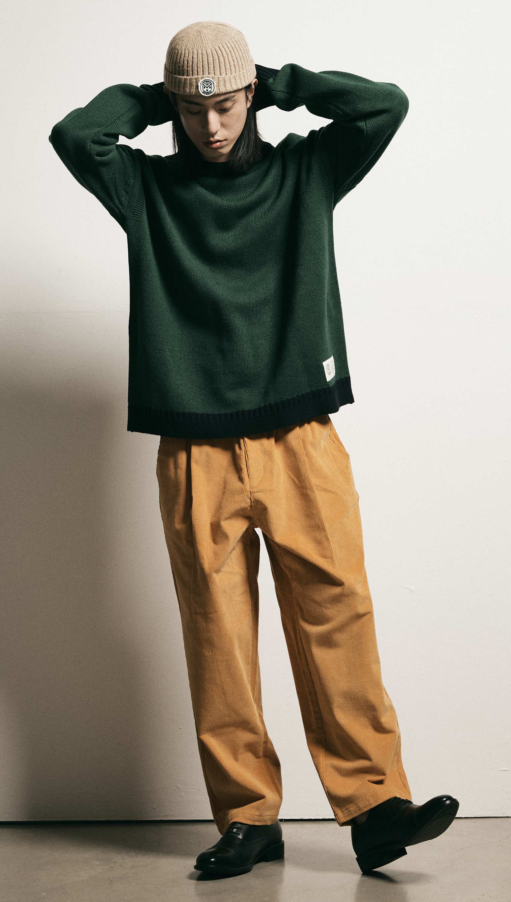 Corduroy wide banding pants (Mustard)