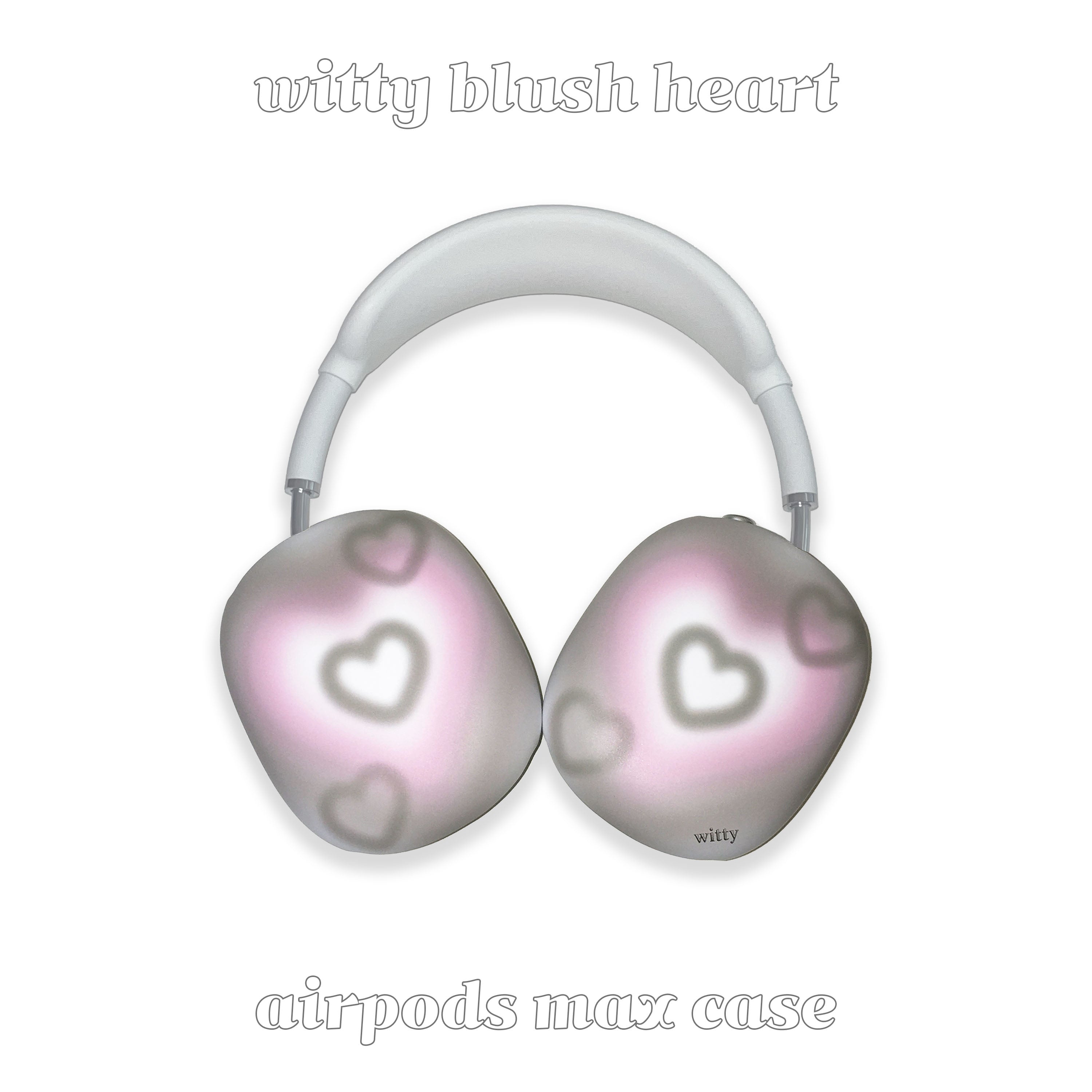 witty blush heart airpods max case (gray+pink)