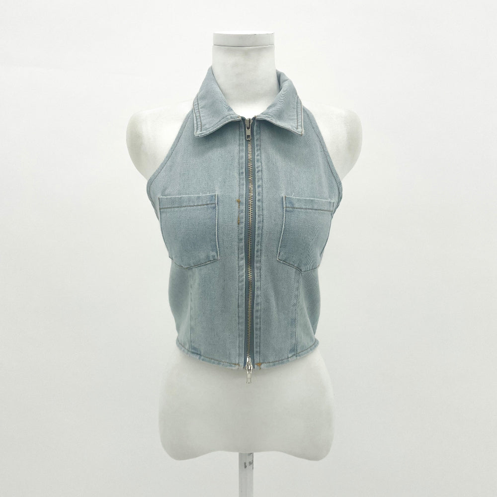 Western haulter denim top (3 Color)