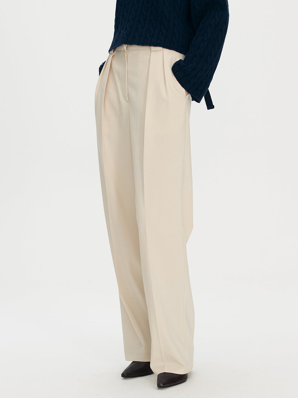 Two tuck wide pants - Vanilla