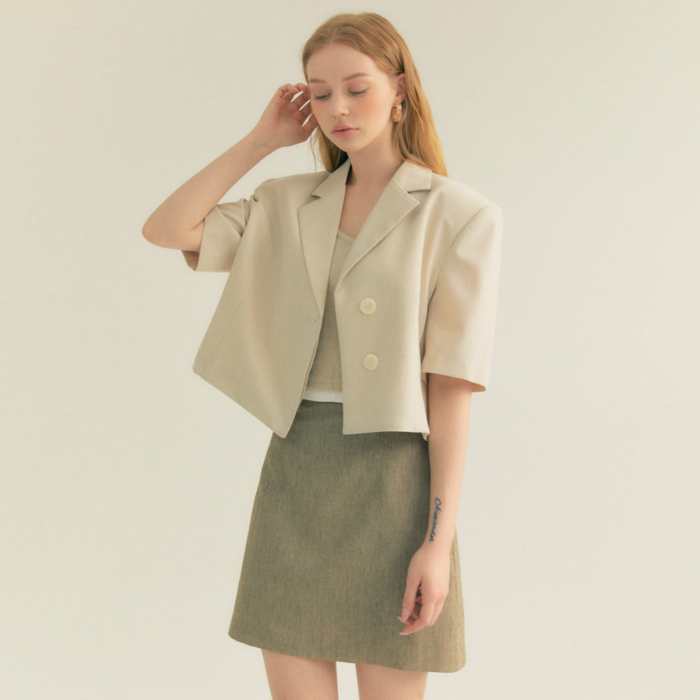 Linen Basic Skirt (Khaki)