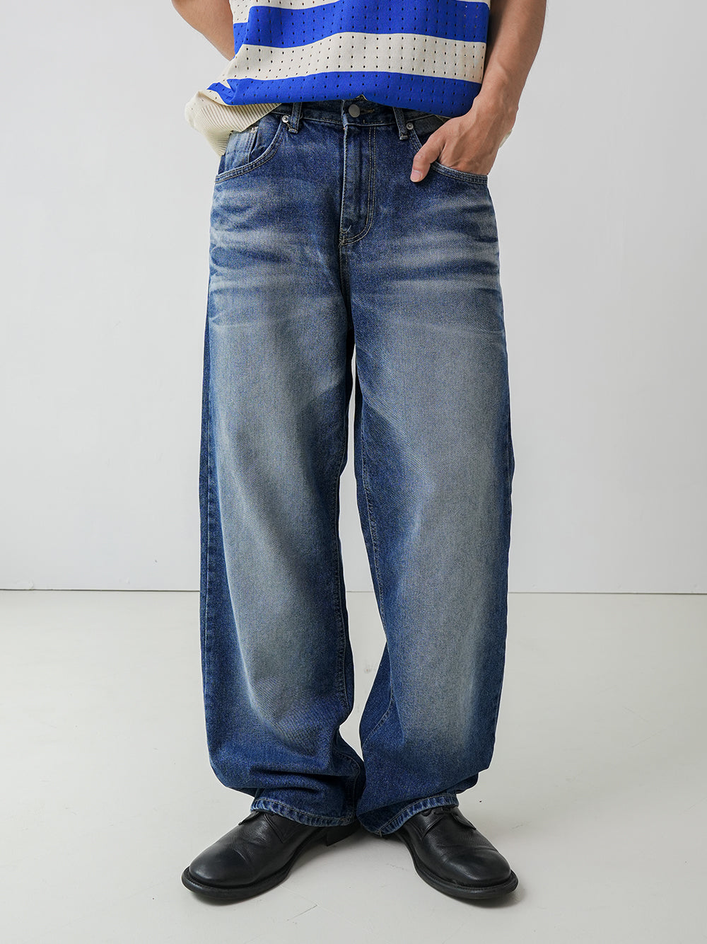 Chain washing medium blue denim