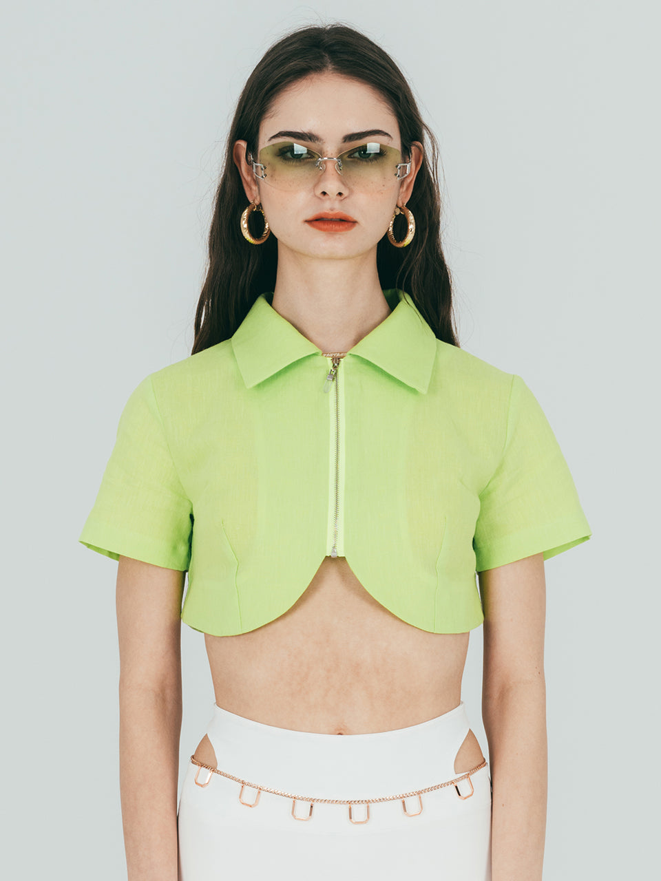 Bustier Zip-up Shirt (lime green