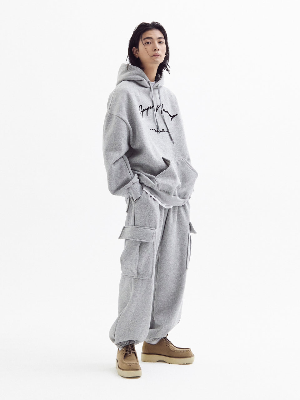 SuperNomal balloon over fleece hoody Melange Gray