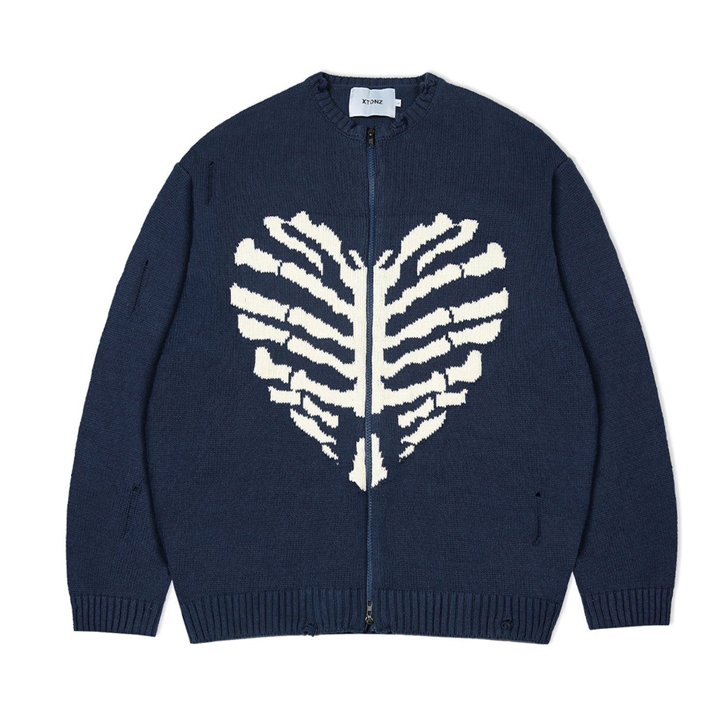 XTK037 Bone Knit Zip-Up (NAVY)