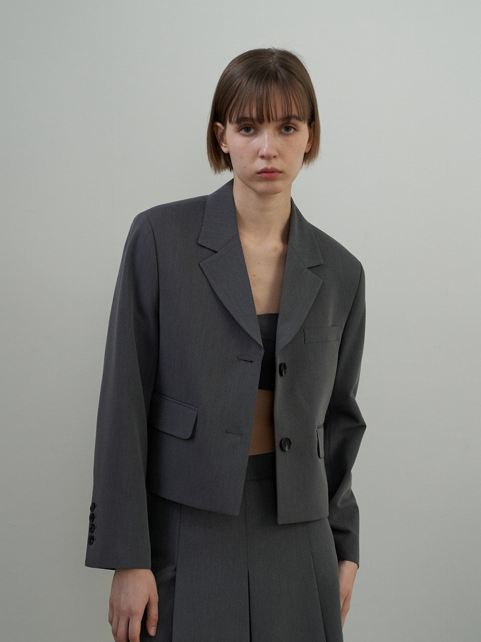 Modern Single Crop Jacket Gray