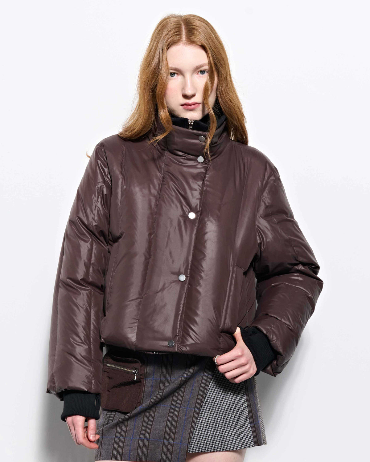 Rib Neck Goose Down Jacket _ Brown