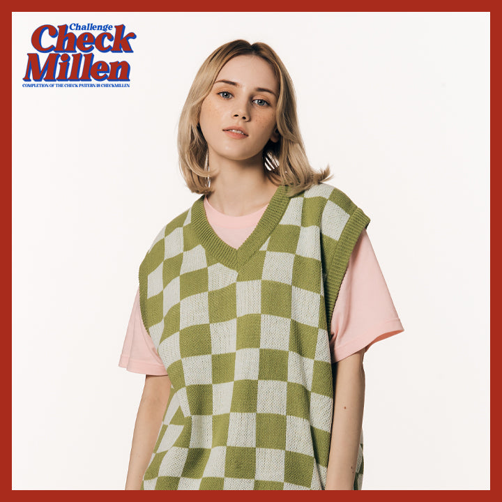 Checker Board KNIT VEST (Green)