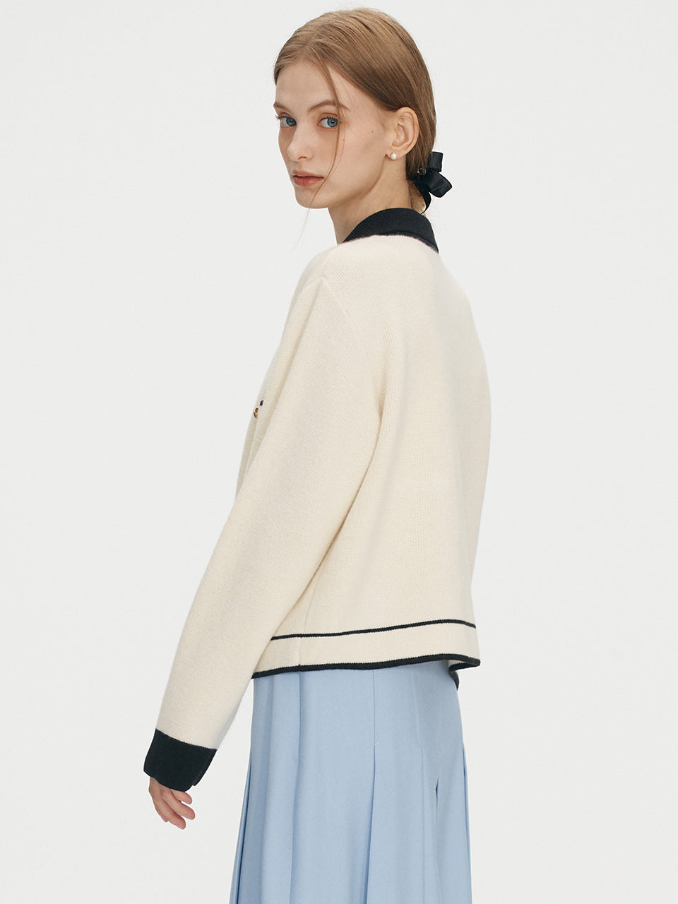 Cashmere collar point cardigan - Ivory