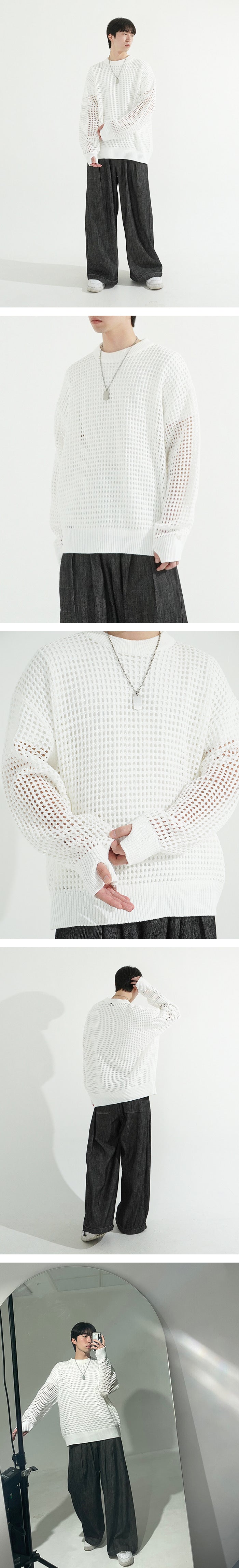 Mesh Finger Warmer Over-fit Knit