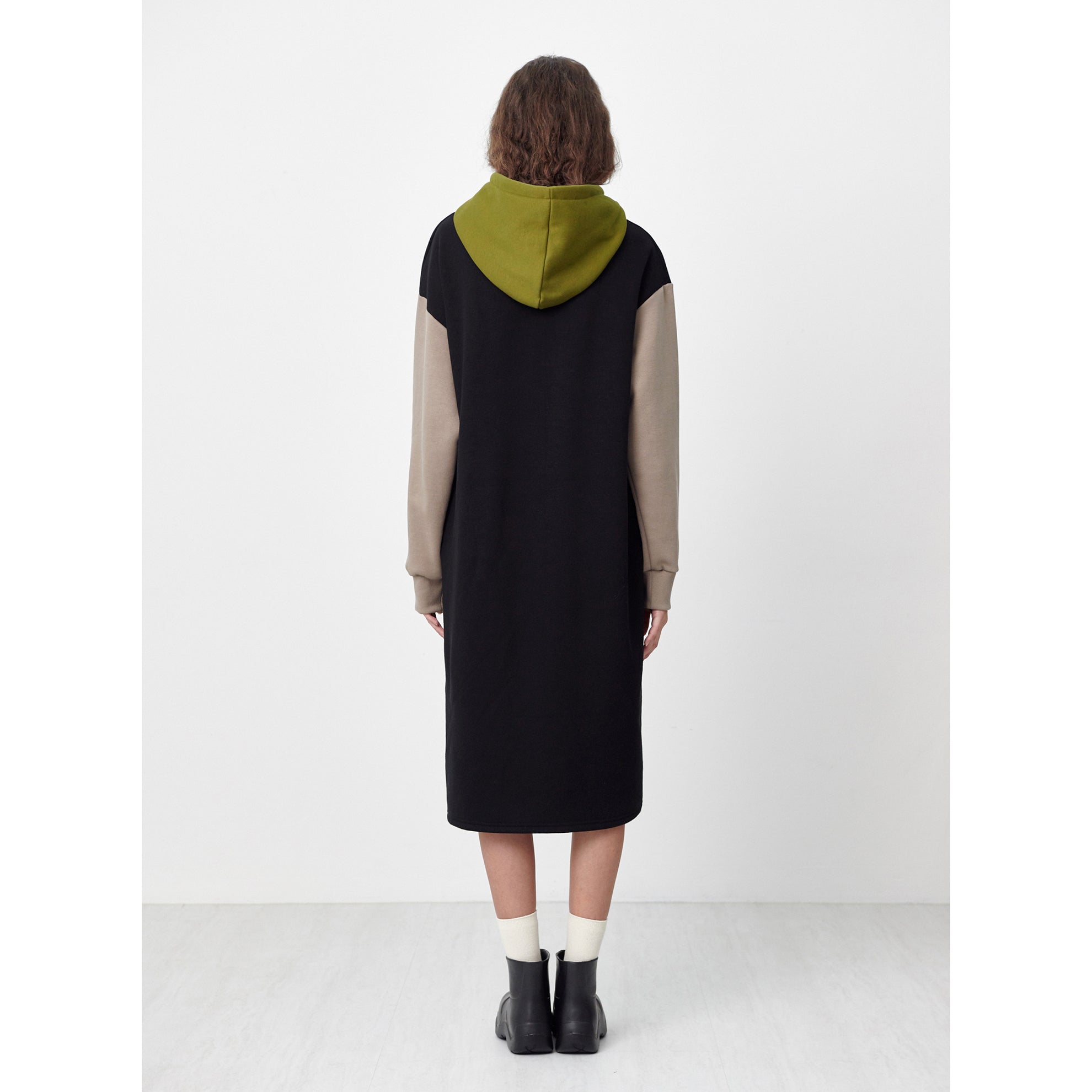 HOODIE LONG JERSEY DRESS_BLACK