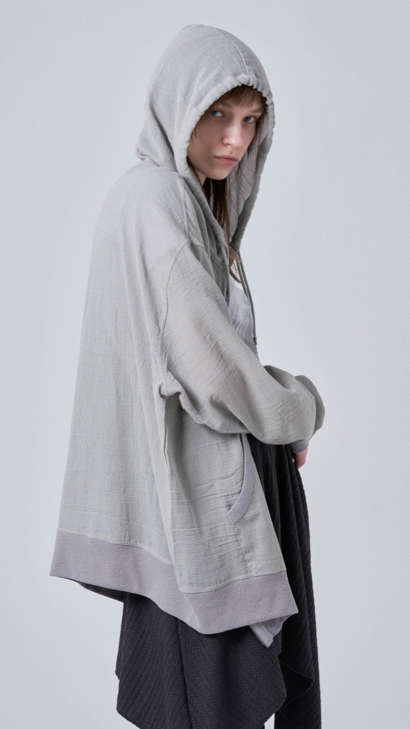 Oversized hood zip up_llight khaki gray