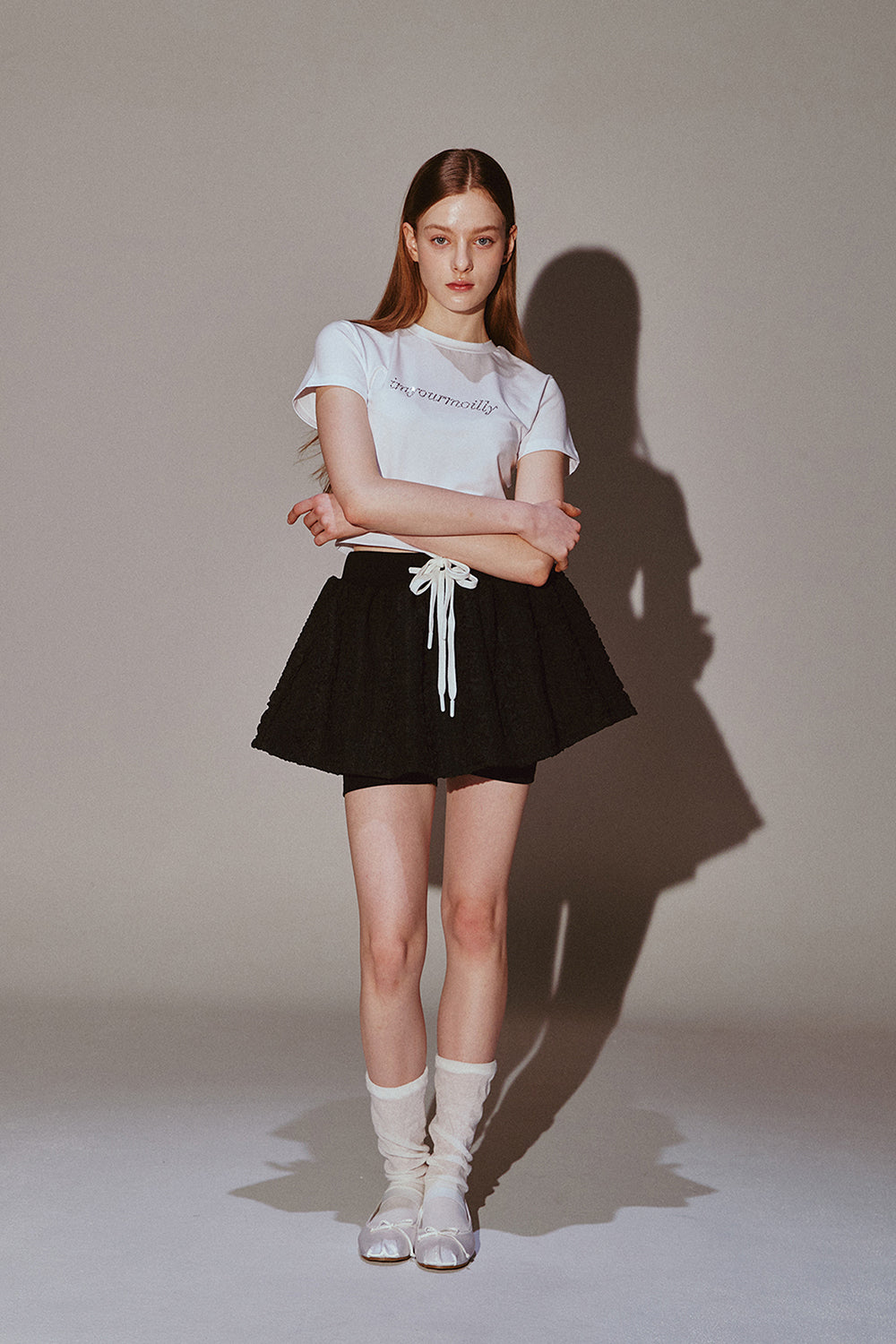 Frill Mini Shirring Skirt Black