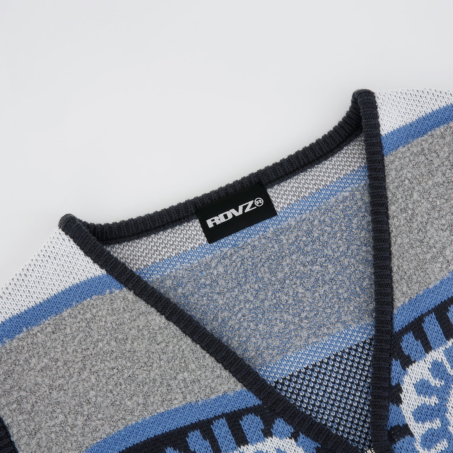 SECRET PATTERN KNIT ZIP UP VEST - BLUE