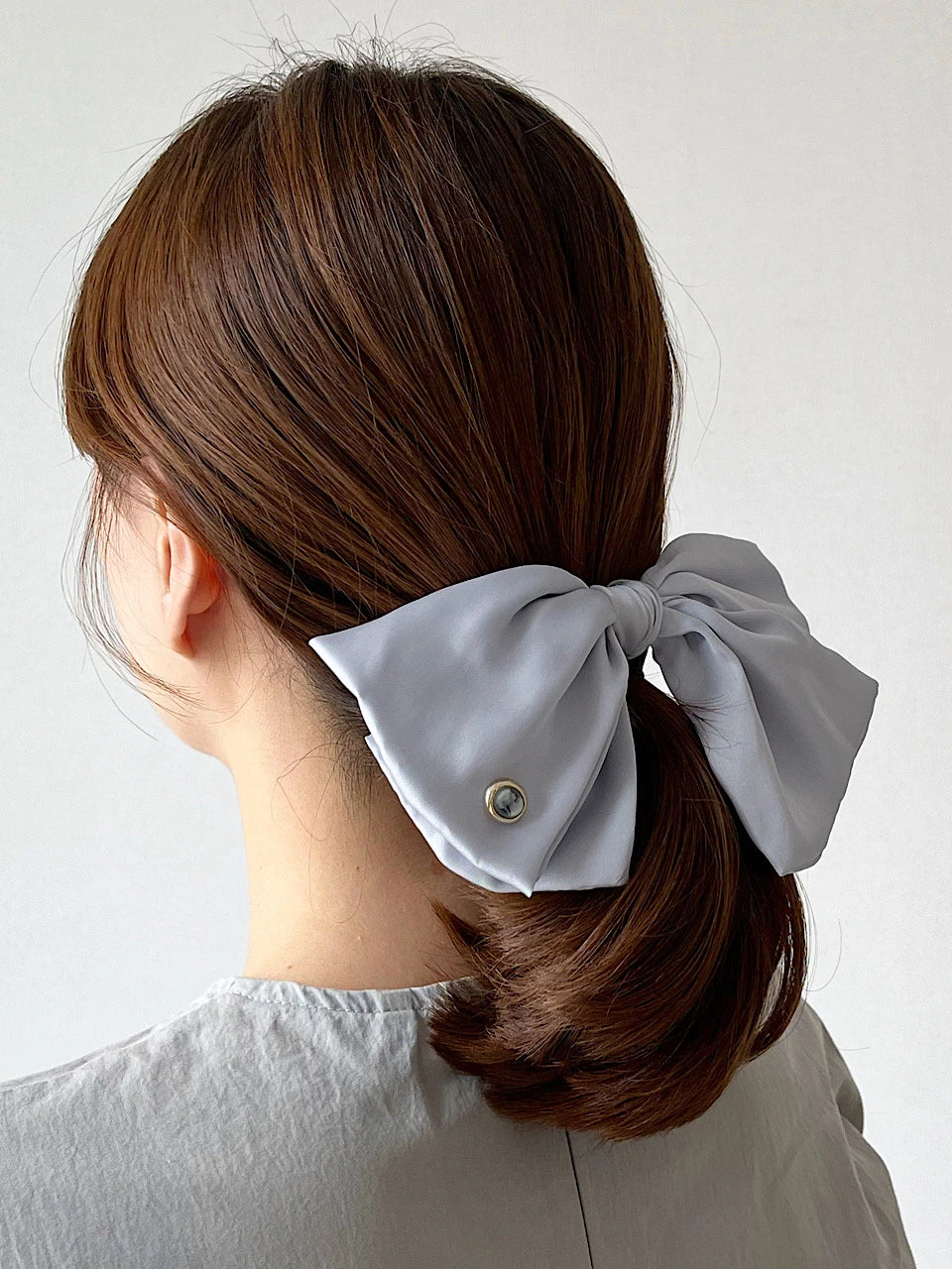 Cameo Big Ruffle Ribbon Hair Barrette [AiryBlue]