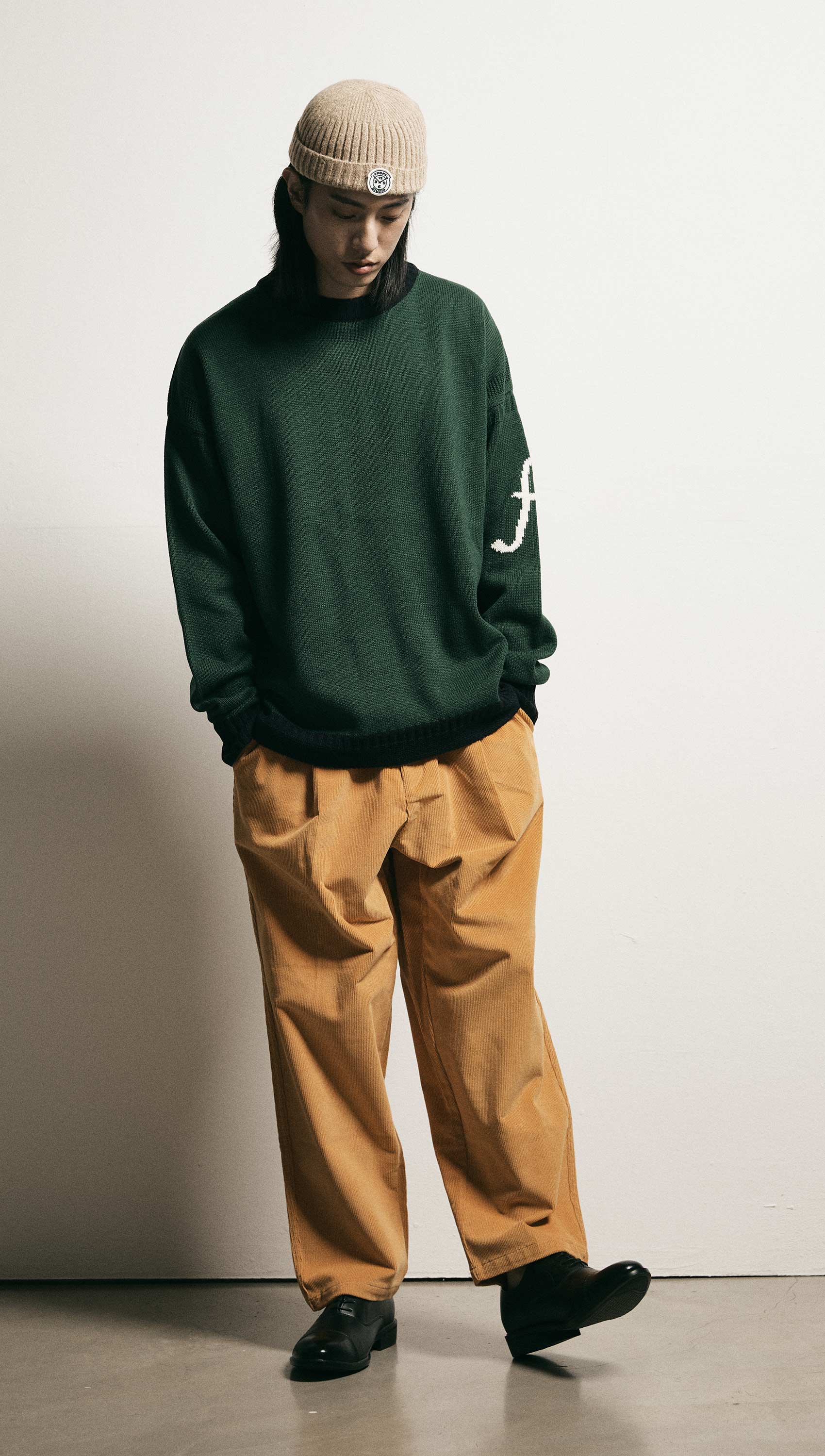 Corduroy wide banding pants (Mustard)