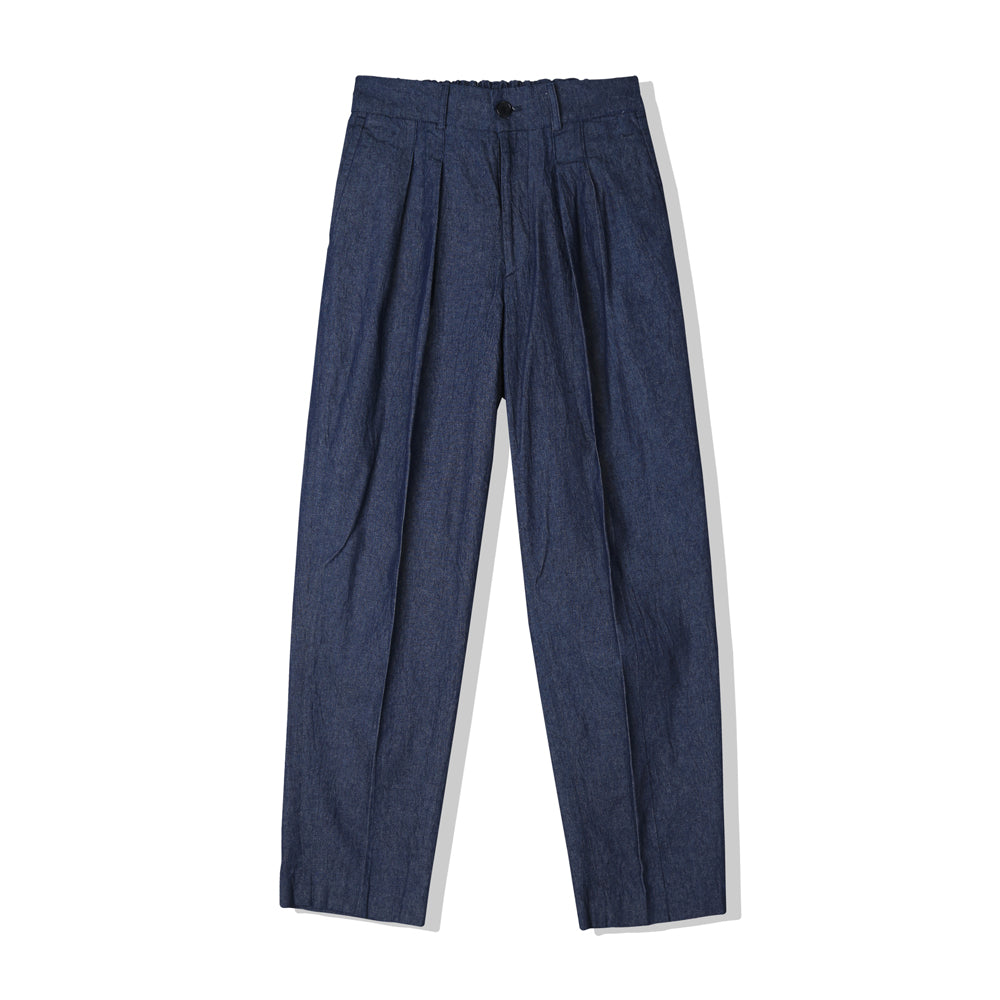 DENIM WIDE CURVE FIT TWO TUCK SLACKS INDIGO