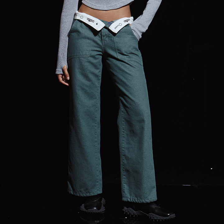 TURN UP LOGO BELT LOW RISE PANTS (GR)