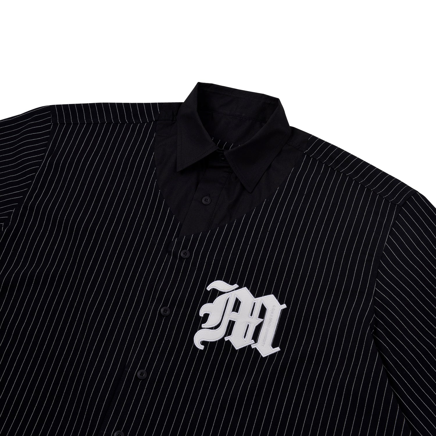 [UNISEX] Logo Applique Linen-Blend Baseball Shirt (Black)