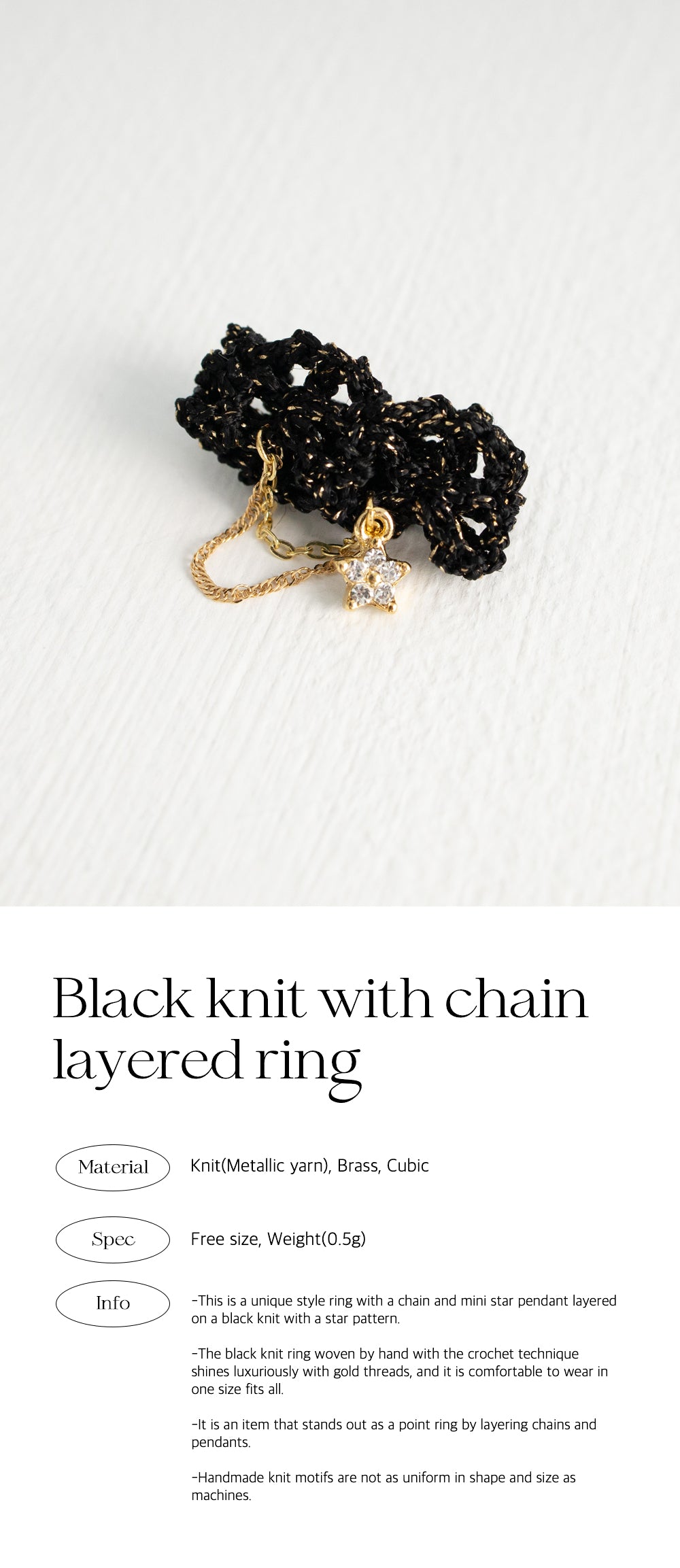 Black knit with chain layered ring