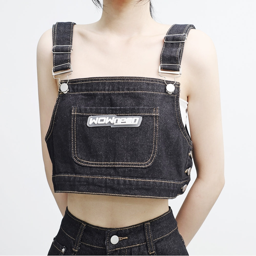 Pocheron Cropped Suspenders Denim Two Piece