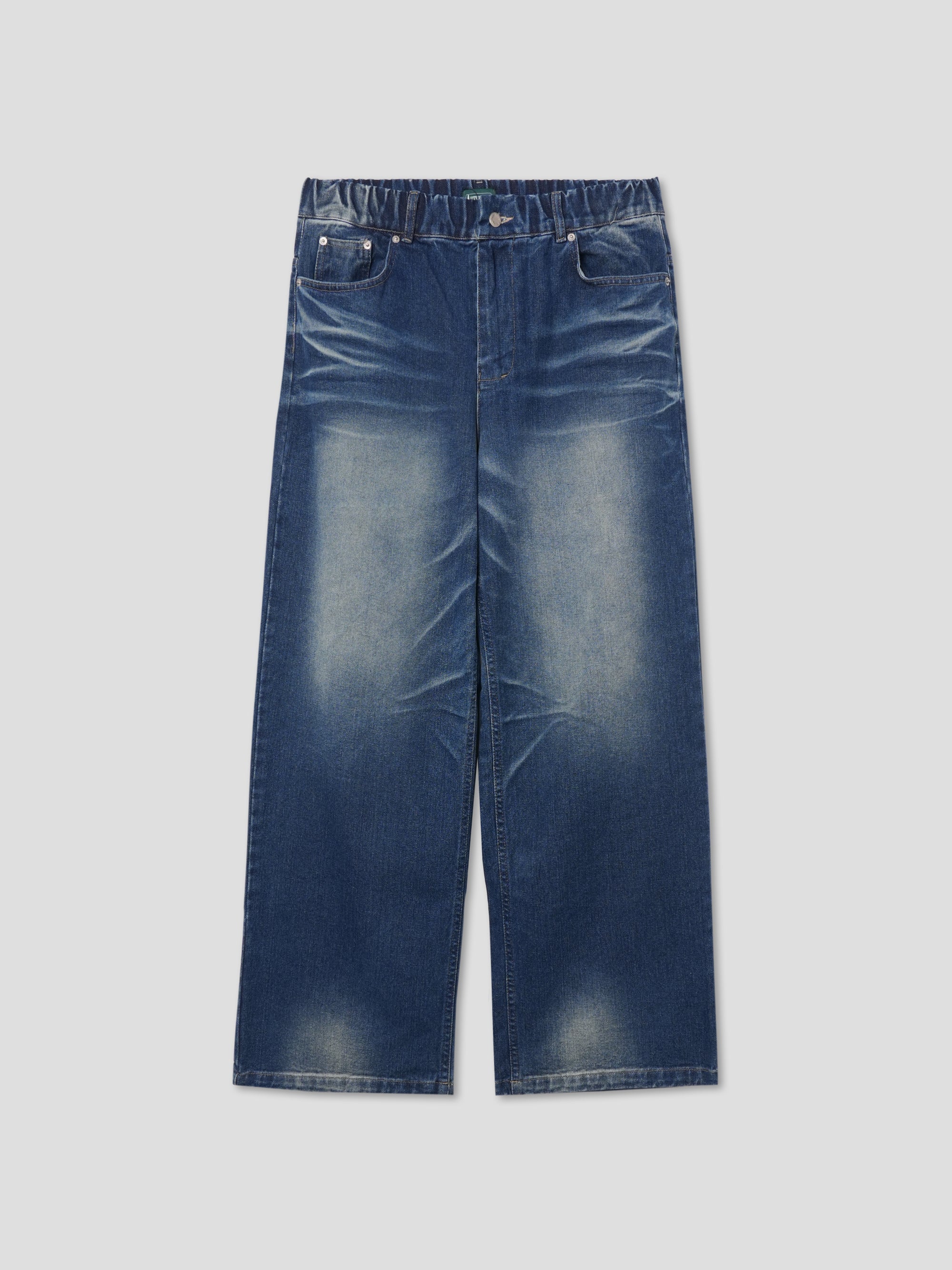 Wrinkle washing wide denim 2color