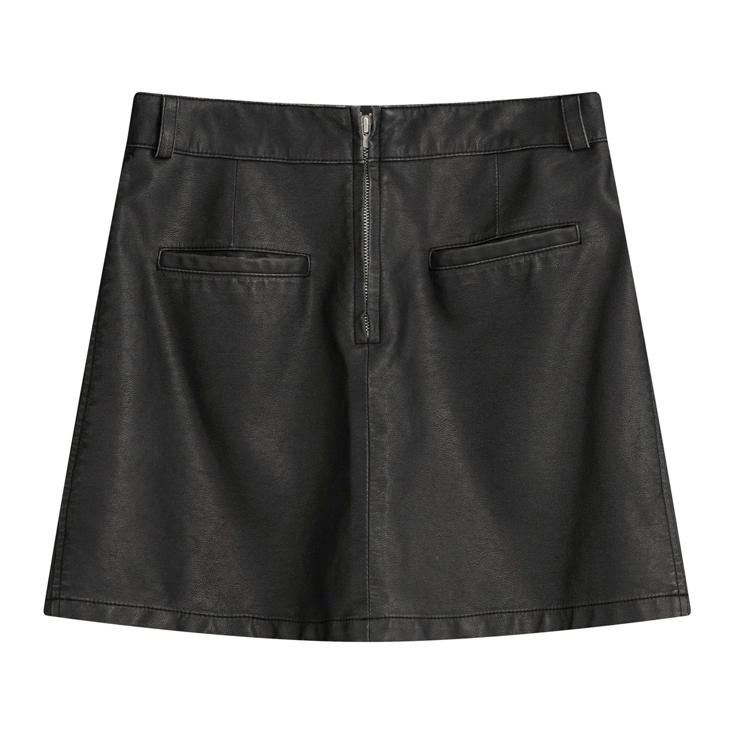 Washed Slit Leathery Skirt (Black)