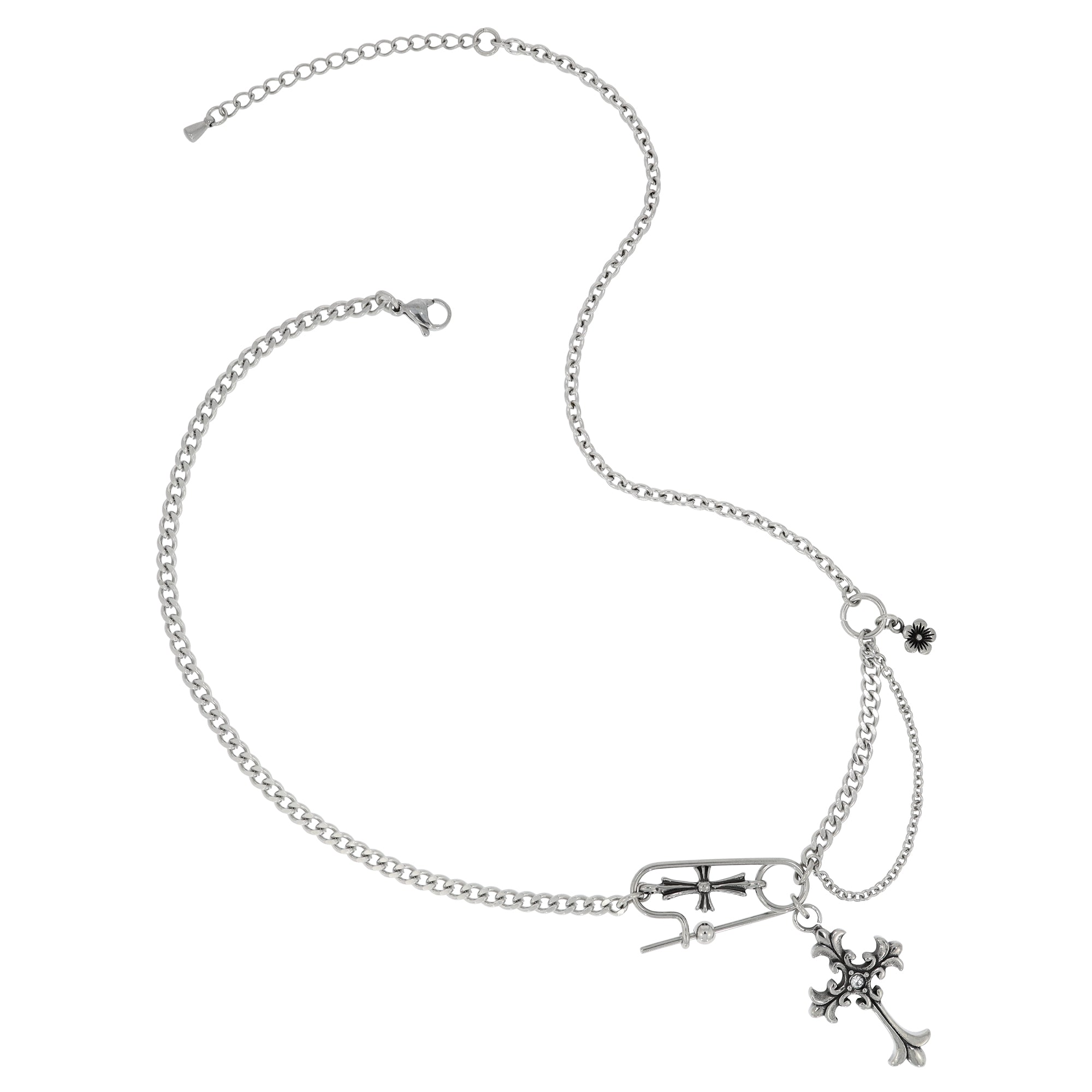 Stone Cross Pin Drop Necklace