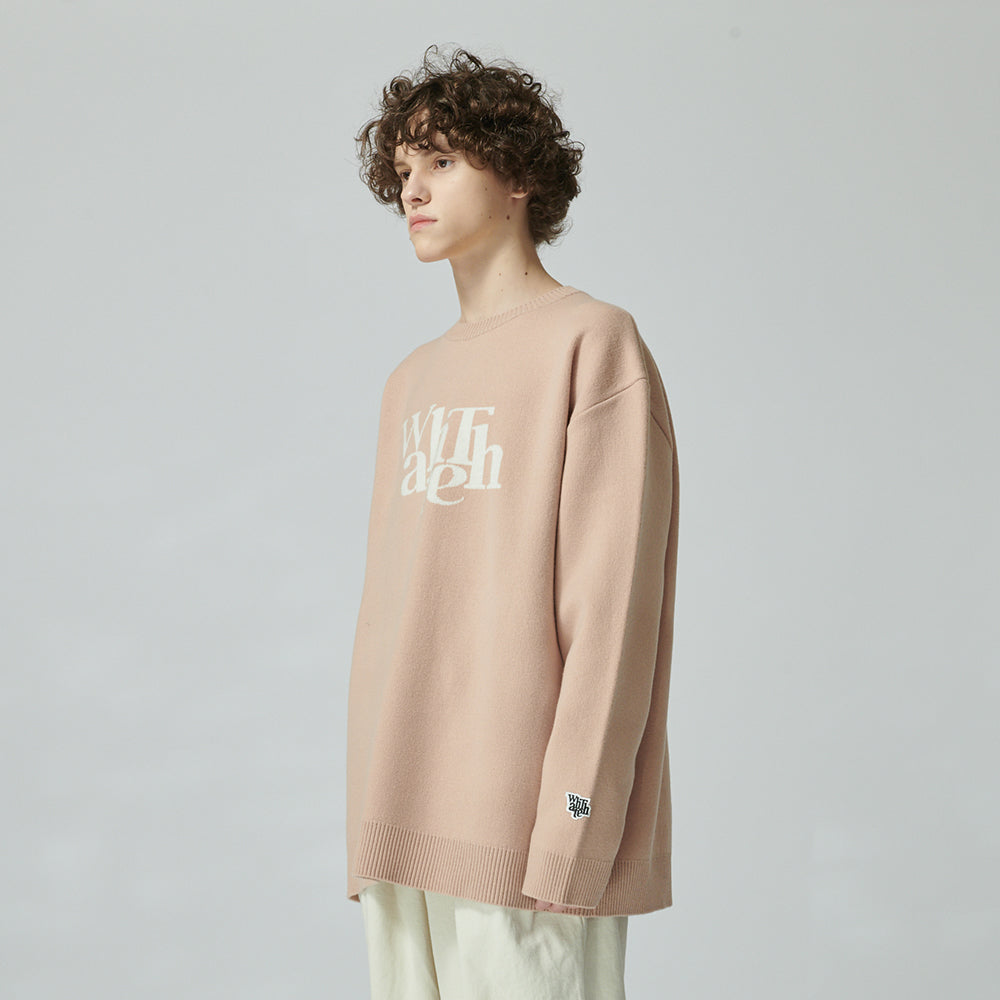 WHATTHE Big Logo Knit Pullover Pink