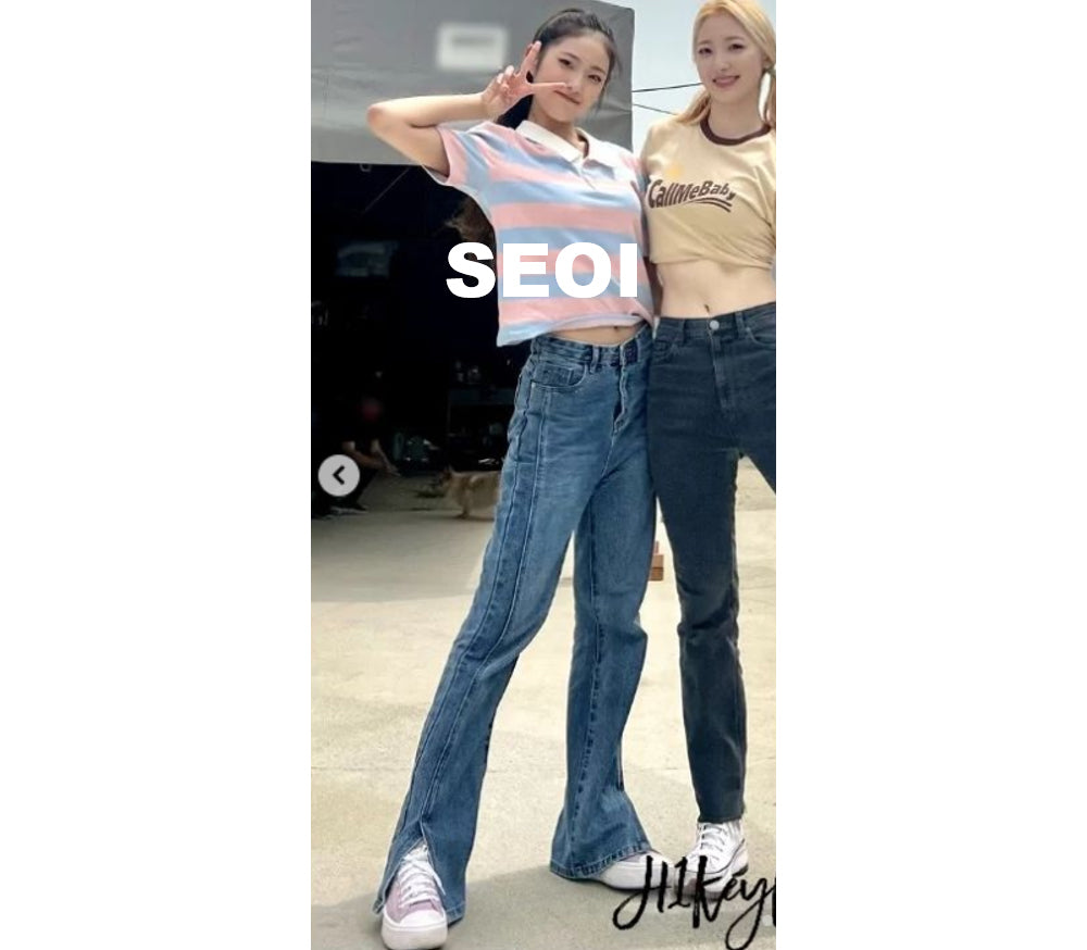 BILLLIE SUHYEON, LOONA HYUNJIN, NATURE UCHAE, H1-KEY SEOI, ITZY RYUJIN, FROMIS_9 SONG HA-YOUNG, H1-KEY SEOI,  WJSN EXY, LABOUM ZN, WEEEKLY JIHAN WORN STRAIGHT FIT SLIT DENIM PANTS [6675]