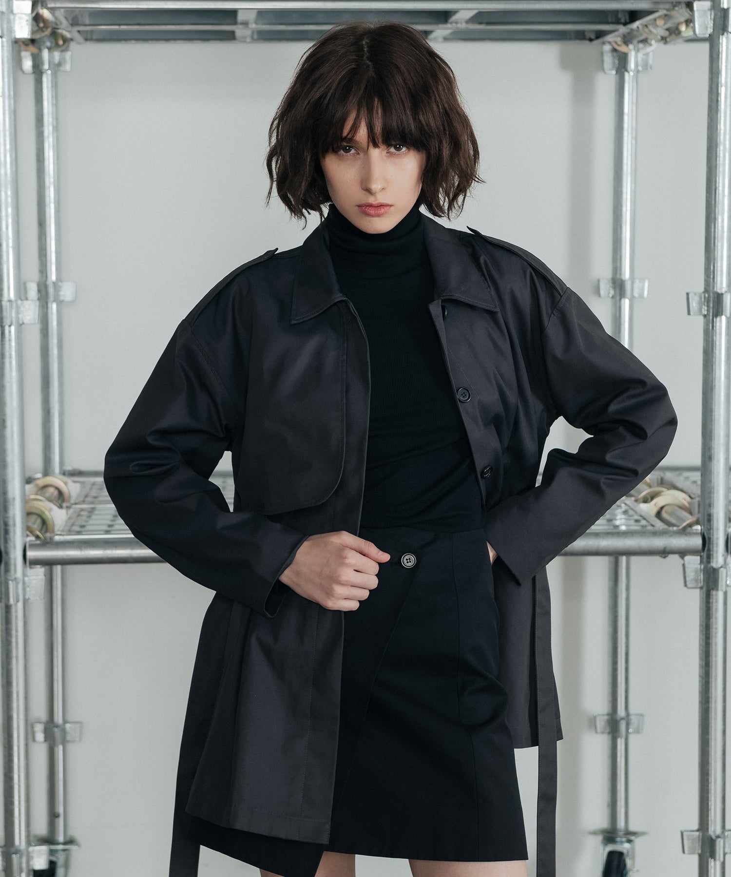 Happiness Button Half Trench Coat_Charcoal